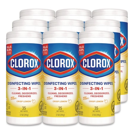 Clorox Disinfecting Wipes, Bleach Free Cleaning Wipes, 1-Ply, 7 x 8, Crisp Lemon, White, 35 Wipes, 12PK 01594CT