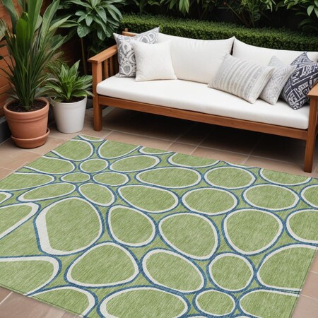 Homeroots 8' X 10' Artichoke Green And Ivory Abstract Washable Indoor Outdoor Area Rug 600507