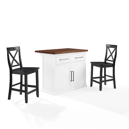 Crosley Bartlett Wood Top Kitchen Island W/X-Back Stools KF30092WH-BK