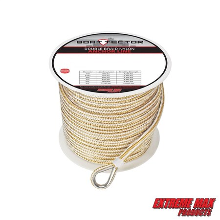 Extreme Max 3006.2347 BoatTector Premium Double Braid Nylon Anchor Line w Thimble-3/8" x 600' &Gold 3006.2347