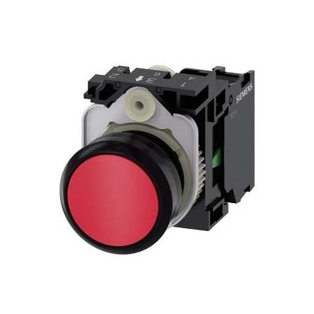 Siemens Pushbutton, 22 mm, round, plastic, red, pushbutton, flat 3SU1100-0AB20-1BA0-ZY10
