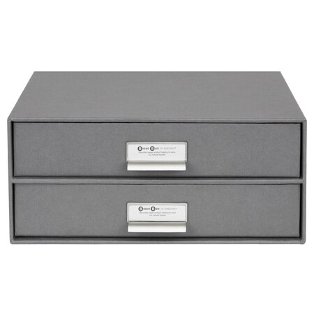 Bigso Birger 2-Drawer Fiberboard Label Frame Document Letter Box, 5.7 x 13 x 9.8 in, Grey, 3PK 943154144