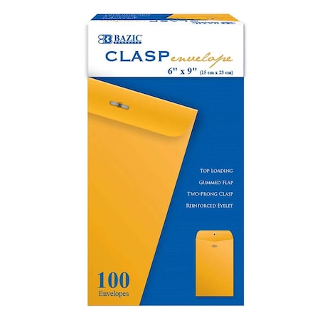 Bazic Products Clasp Envelope, 6" x 9", Box of 100, 100PK 8243