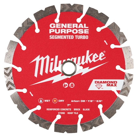 Milwaukee Tool 7" DIAMOND MAX Segmented Turbo, General Purpose Diamond Blade 49-93-9007
