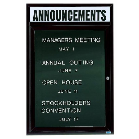 Aarco Enclosed Letter Board Directory w/ Bronze Anodized Aluminum Frame and Header, 24''Hx18''W, 1 Door ADC2418HBA