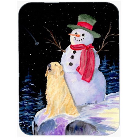 Carolines Treasures Snowman With Golden Retriever Glass Cutting Board- Large SS8951LCB