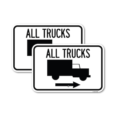 Signmission Trucks Sign All Trucks With Truck Symbol & Right Arrow, 18'' X 24'', Heavy Gauge Aluminum, 2PK A-1824-2PACK-22782