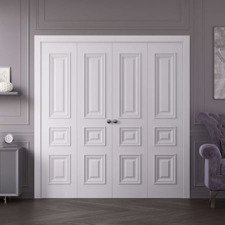 Sartodoors Sliding Closet Double Bi-fold Doors 72x80 inches White Solid Core Modern Interior ROYAL9833DBF-EMAL-72