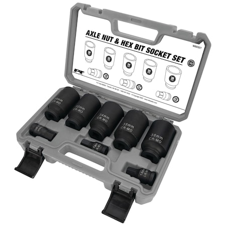 Performance Tool 8 pc. Axle Nut Socket Set, 12 Pt. Deep Sockets, Hex Bit Sockets W89321