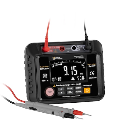 Pce Instruments Megohmmeter for insulation testing, measures up to 2000 megohm with 250-1000V test voltages PCE-MO 1500