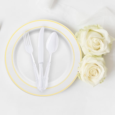 Smarty Had A Party White Baroque Disposable Plastic Dinner Spoons, 480PK 8330-WH-CASE