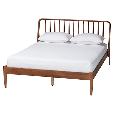 Baxton Studio Maeron Mid-Century Modern Walnut Brown Queen Platform Bed with Spindle Headboard 254-13898-ZORO