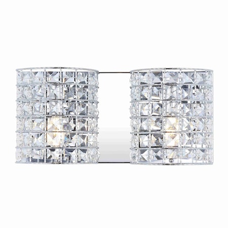 Jonathan Y Clara Deco 15" 2-Light Metal/Crystal Classic Glam LED Vanity Light, Chrome JYL7543A