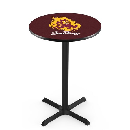Holland Bar Stool Co 42" Blk Wrinkle Arizona State Pub Table, Sparky Logo, 36" dia. Top L211B4236ArizSt-S