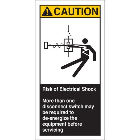 Brady RISK OF ELECTRICAL SHOCK MORE THAN ONE DISCONNECT Labels, Black/Yellow on White, 5PK 96175