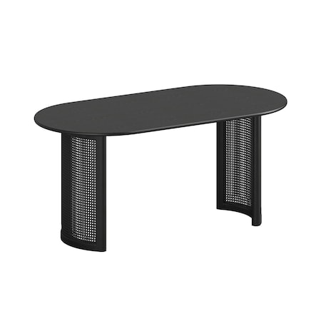 Homeroots 66" Black Solid Wood Double Pedestal Base Oval Dining Table 712859