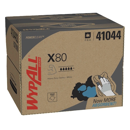 Wypall WypAll Power Clean X80 Heavy Duty Cloths (41044), Brag Box, White, 1 Box with 160 Sheets 41044