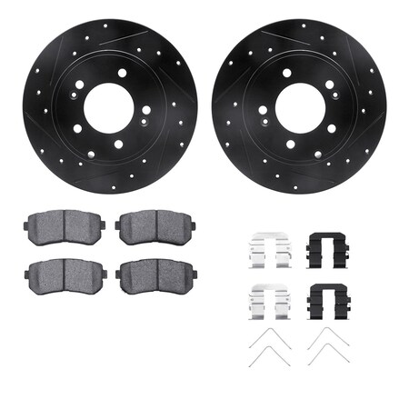 Dynamic Friction Co DFC Rotors-Drilled & Slotted-Black w/ 5000 Advanced Brake Pads Incl Hdw 8512-03052