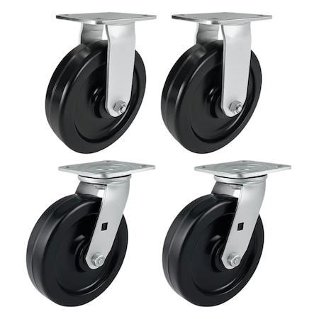 Hyw Products Heavy Duty Caster Set 8in Phenolic Wheels, 2 Rigid & 2 Swivel, 4PK 40-80R-A1-PH-2,40-80S-A1-PH-2