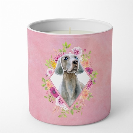 Carolines Treasures 10 oz Weimaraner Pink Flowers Decorative Soy Candle CK4191CDL