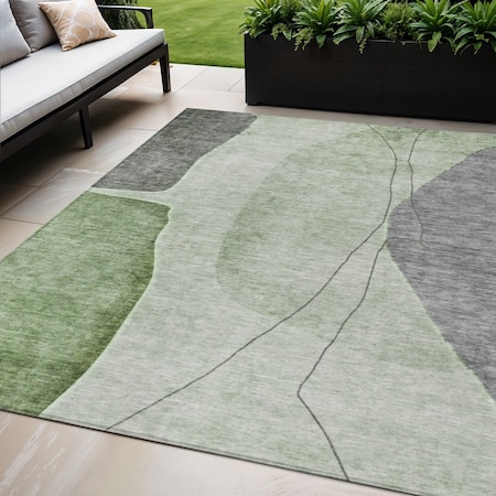 Homeroots 3' X 5' Olive Green And Gray Abstract Washable Indoor Outdoor Area Rug 582014
