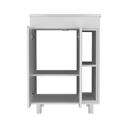 Homeroots 24" White Wood Freestanding Bathroom Vanity With White Sink 543623
