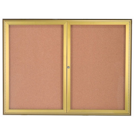 Aarco Enclosed Bulletin Board w/ Al Waterfall Style Frame, Gold, 36''Hx48''W WFC3648G