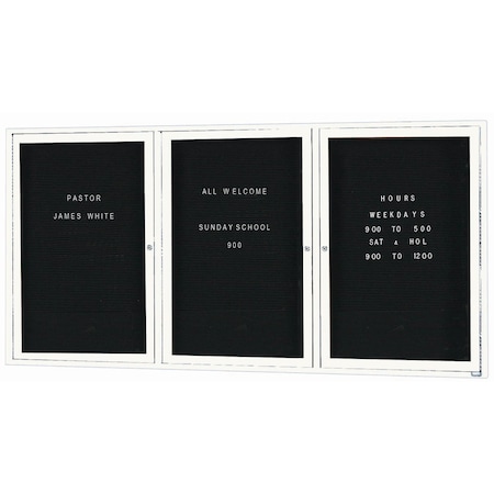 Aarco Enclosed Letter Board Directory w/ Powder Coated White Aluminum Frame, 36''Hx72''W, 3 Doors ADC3672-3W