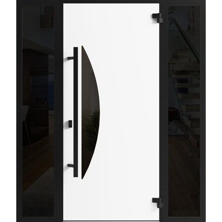 Vdomdoors Front Exterior Prehung Steel Door Ronex1077 Teak 2 Sidelight Exterior Windows Sidelites Entry Metal RONEX1077EXD-OAK-W16+36+16 x H80-LH-I