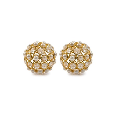 Homeroots Set of Two Gold Ivory And Pearl Faux Crystal And Metal Decorative Orbs, 2PK 659492