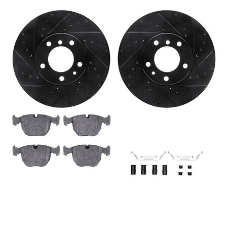 Dynamic Friction Co DFC Rotors-Drilled & Slotted-Black w/ EURO 5000 Ceramic Brake Pads Incl Hdw 8612-31028