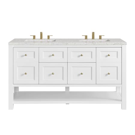 James Martin Vanities Breckenridge 60 in. Double Vanity, Bright White, w/ 3 CM Eternal Jasmine Pearl Quartz Top 330-V60D-BW-3EJP
