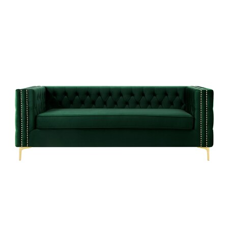 Homeroots 84" Hunter Green Velvet Manufactured Wood Sofa 543945