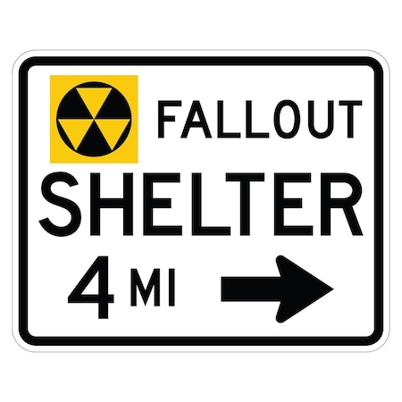 Sign Solutions Usa Symbol Fallout Shelter Right Arrow 4 MI, 30 in W x Horizontal Rectangle, Aluminum Sign DUS06HWT3024EM-7cR