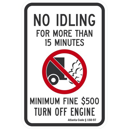 Lyle No Idling For More Than 15 Minutes, Minimum Fine USD 500, 12x18, Diamond Grade, White G-2885-DG_12x18