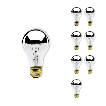 Bulbrite pack of 8 Incandescent A19 Medium Screw Base E26 Light Bulb, 60 Watt, Half Chrome, 8 PK 861265