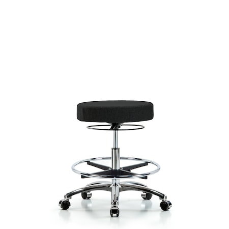 Blue Ridge Ergonomics Rutledge Fab Stool without Back Chr-Medium Bench Height with Chr Foot RingandCasters in Black Fab BR-FMBSO-CR-CF-CC-F42