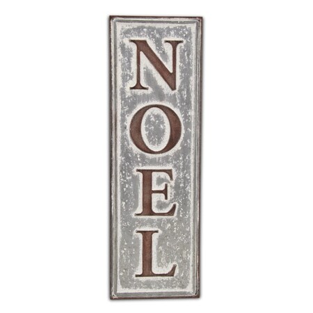 Homeroots 19" X 6" Gray and Brown Christmas Handcrafted Noel Metal Wall Decor 487511