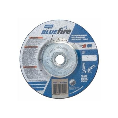 Norton Co Bluefire Type 27 Depressed Center Wheel, 4-1/2 in x 1/8 x 5/8-11, 24 Grit, Zirconia Alumina, 10PK 547-66252843211