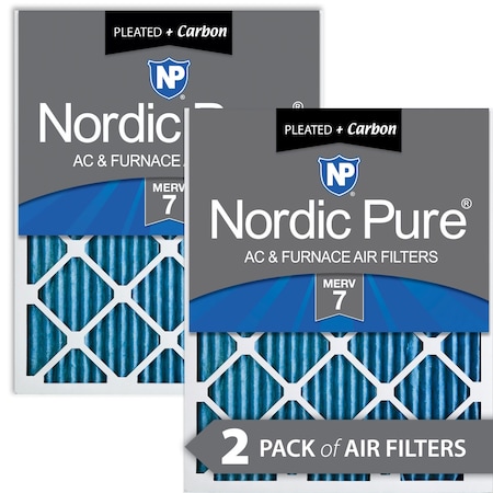 Nordic Pure 10x20x1 Plus Carbon Pleated Air Filter, High Capacity, MERV 7, 2 PK 10x20x1M7+C-2