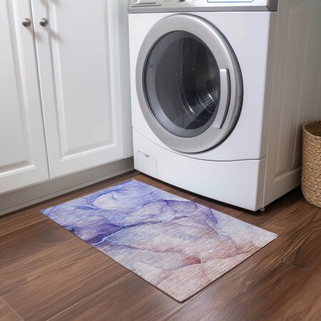 Homeroots 2' X 3' Blue and Brown Abstract Washable Non Skid Indoor Outdoor Area Rug 559811