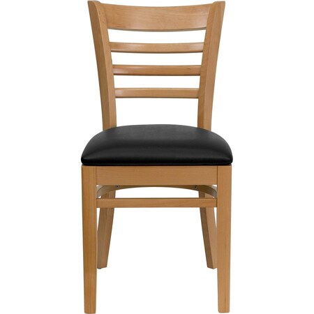 Flash Furniture Hercules Restaurant Chair, Wood Back, 17-1/4 in W 20" L 33-3/4" H, Vinyl Seat XU-DGW0005LAD-NAT-BLKV-GG