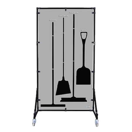 5S Supplies Housekeeping Shadow Board Broom Station V6, Gray / Black Shadows, Kit + Stand, No Text HSB-V6-GRAY/BLACK-KIT-STAND-NO TEXT