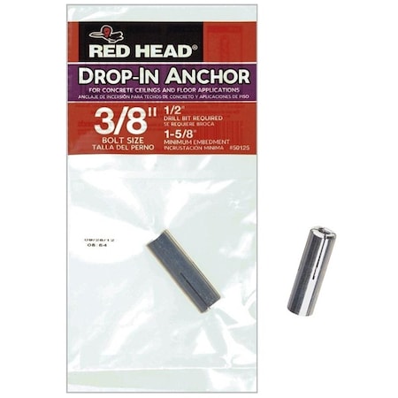 Red Head DropIn Anchor, Steel, Zinc 50125