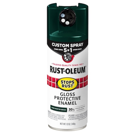 Rust-Oleum Rust Preventative Spray Paint, Dark Hunter Green, Gloss, Solvent, 12 Oz 376902