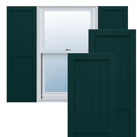 Ekena Millwork True Fit PVC Farmhouse/Flat Panel Combination Fixed Mount Shutters, Thermal Green, 18W x 27H, PR TFP101FC18X027FG