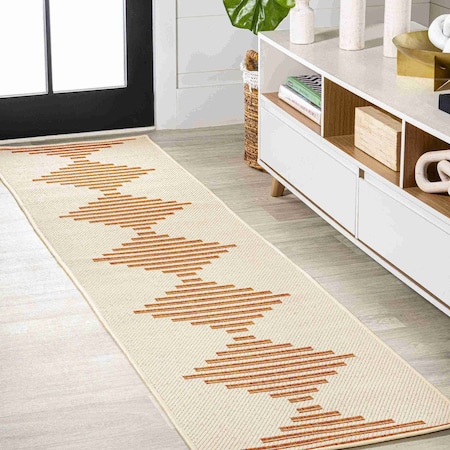 Jonathan Y Vinales Diamond Stripe Beige/Orange 2 ft. x 8 ft. Indoor/Outdoor Runner Rug SMB204A-28