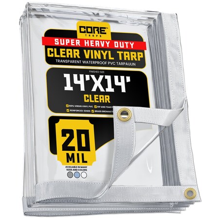 Core Tarps Tarp, 14 ft x 14 ft, 20 Mil, Clear, Polyethylene, UV Resistant CT-101-14X14