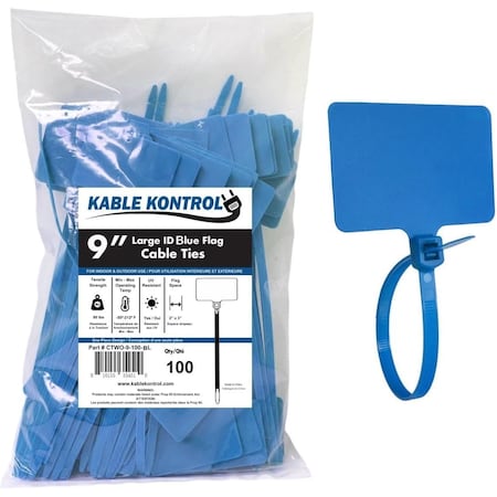 Kable Kontrol Identification & Tamper Proof Cable Zip Ties, 9 in L, Blue, Nylon Co-polymer, 80 lbs Strength CTWO-9-100-BL