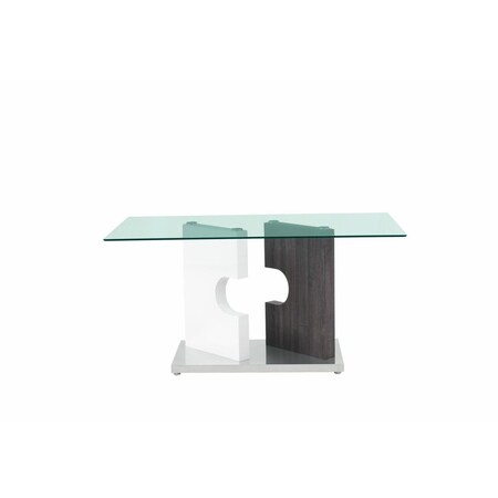 Homeroots 36" Clear And Gray Glass And Stainless Steel Double Pedestal Base Dining Table 383831